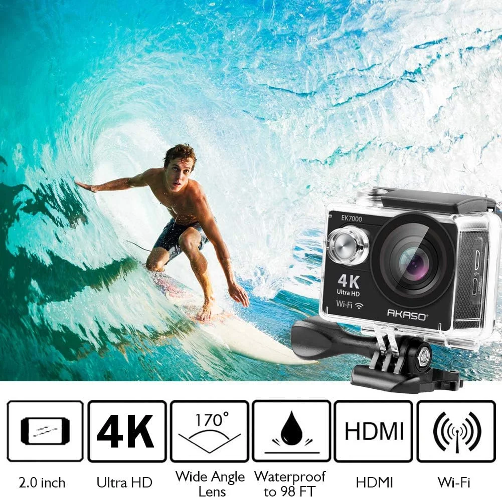 دوربین اکشن AKASO EK7000 4K25FPS دوربین فوق العاده HD زیر آب با زاویه دید گسترده 170 درجه دوربین ضد آب 98FT مشکی دوربین اکشن AKASO EK7000 4K25FPS دوربین فوق العاده HD زیر آب با زاویه دید گسترده 170 درجه دوربین ضد آب 98FT مشکی