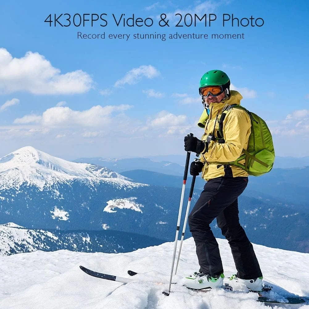دوربین اکشن AKASO 4K30FPS 20MP WiFi با صفحه لمسی EIS زوم 4X کنترل از راه دور دوربین زیر آب 40 متری با 2 عدد باتری 1350 میلی آمپر ساعتی و کیت لوازم جانبی کلاه ایمنی دوربین اکشن AKASO 4K30FPS 20MP WiFi با صفحه لمسی EIS زوم 4X کنترل از راه دور دوربین زیر آب 40 متری با 2 عدد باتری 1350 میلی آمپر ساعتی و کیت لوازم جانبی کلاه ایمنی