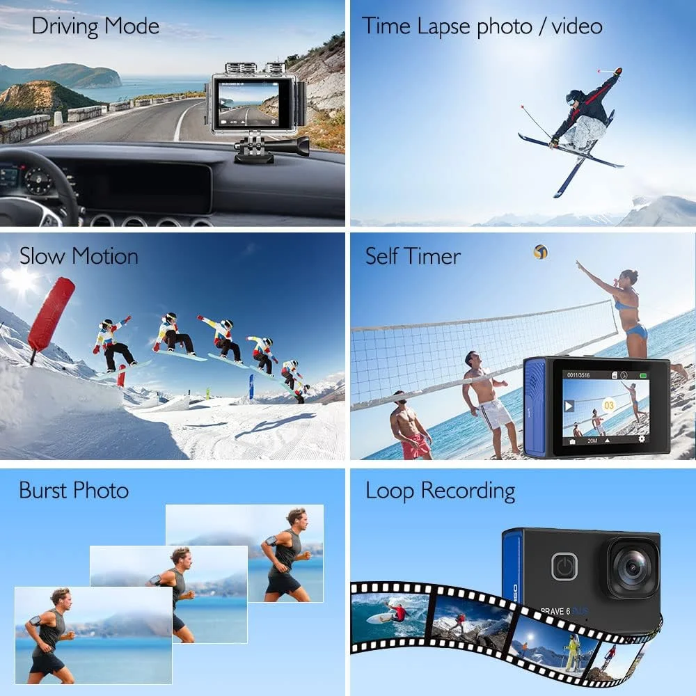 دوربین اکشن AKASO 4K30FPS 20MP WiFi با صفحه لمسی EIS زوم 4X کنترل از راه دور دوربین زیر آب 40 متری با 2 عدد باتری 1350 میلی آمپر ساعتی و کیت لوازم جانبی کلاه ایمنی دوربین اکشن AKASO 4K30FPS 20MP WiFi با صفحه لمسی EIS زوم 4X کنترل از راه دور دوربین زیر آب 40 متری با 2 عدد باتری 1350 میلی آمپر ساعتی و کیت لوازم جانبی کلاه ایمنی