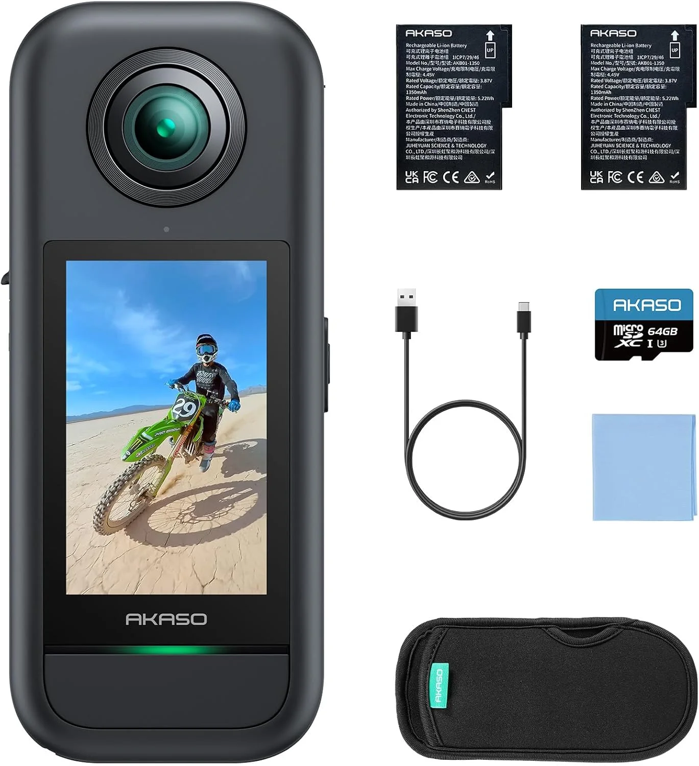 دوربین اکشن 360 درجه ضد آب AKASO - فیلمبرداری 360 درجه 5.7K با سنسورهای 1/2 اینچی 48 مگاپیکسلی، عکس 360 درجه 72 مگاپیکسلی، 360-SuperSmooth، جلوه نامرئی مونوپاد سلفی، قفل افق 360 درجه، ردیابی هوش مصنوعی با کارت MicroSD 64 گیگابایتی