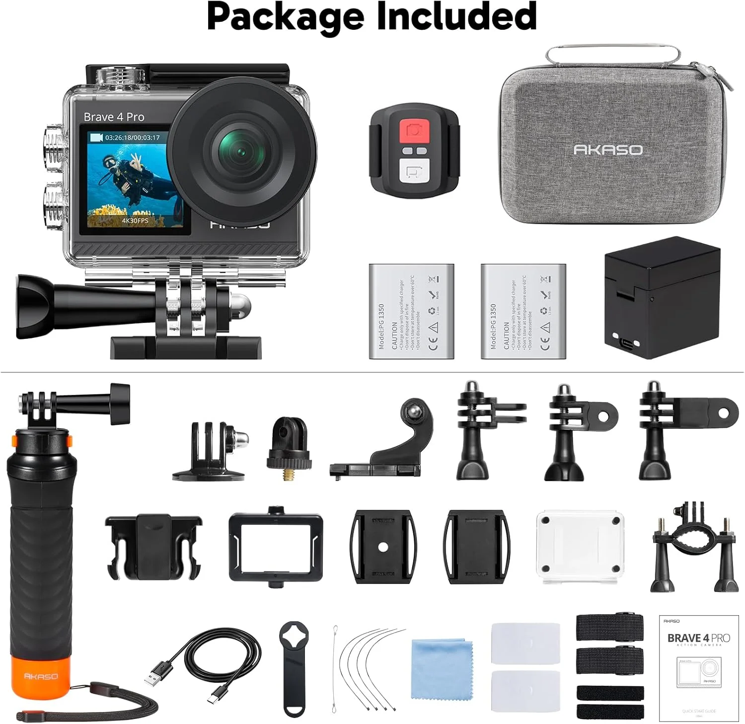 دوربین اکشن AKASO Brave 4 Pro به همراه دسته شناور ضد آب - 4K30 20MP Ultra Hd EIS دوربین زیر آب 131 فوتی زوم 5x صفحه لمسی کنترل از راه دور WiFi با کیف حمل کلاه ایمنی و کیت لوازم جانبی دوربین اکشن AKASO Brave 4 Pro به همراه دسته شناور ضد آب - 4K30 20MP Ultra Hd EIS دوربین زیر آب 131 فوتی زوم 5x صفحه لمسی کنترل از راه دور WiFi با کیف حمل کلاه ایمنی و کیت لوازم جانبی