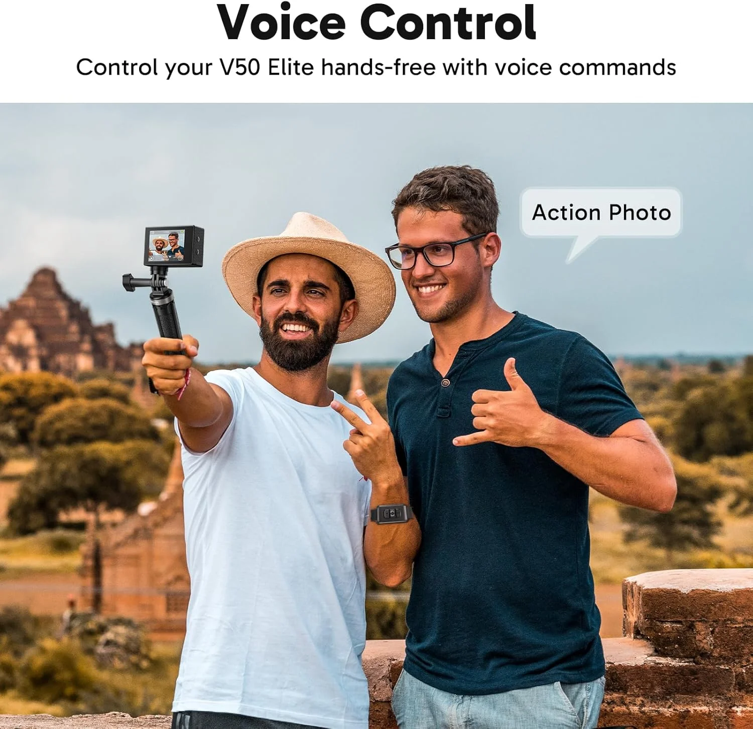 دوربین اکشن AKASO V50 Elite 4K60fps به همراه کارت حافظه 128 گیگابایتی MicroSDXC U3، بسته لوازم جانبی، کنترل صوتی EIS، دوربین ضد آب 131 فوتی، زوم 8X و کنترل از راه دور