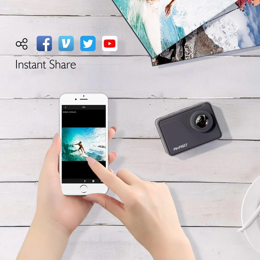 دوربین ورزشی AKASO V50Pro 4K 30fps 20MP WiFi با صفحه لمسی EIS، زاویه دید قابل تنظیم، ضد آب تا 30 متر، پشتیبانی از میکروفون خارجی، کنترل از راه دور و لوازم جانبی کلاه ایمنی دوربین ورزشی AKASO V50Pro 4K 30fps 20MP WiFi با صفحه لمسی EIS، زاویه دید قابل تنظیم، ضد آب تا 30 متر، پشتیبانی از میکروفون خارجی، کنترل از راه دور و لوازم جانبی کلاه ایمنی