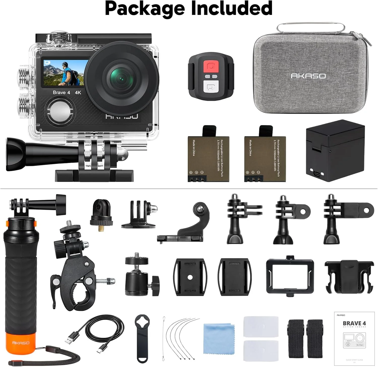 دوربین اکشن AKASO Brave 4 به همراه دسته شناور ضد آب، کیف حمل - کیفیت 4K30، 20 مگاپیکسل Ultra HD EIS، ضد آب تا عمق 40 متر، زوم 5 برابر، دو صفحه نمایش، به همراه کیت لوازم جانبی کلاه ایمنی و دوچرخه دوربین اکشن AKASO Brave 4 به همراه دسته شناور ضد آب، کیف حمل - کیفیت 4K30، 20 مگاپیکسل Ultra HD EIS، ضد آب تا عمق 40 متر، زوم 5 برابر، دو صفحه نمایش، به همراه کیت لوازم جانبی کلاه ایمنی و دوچرخه