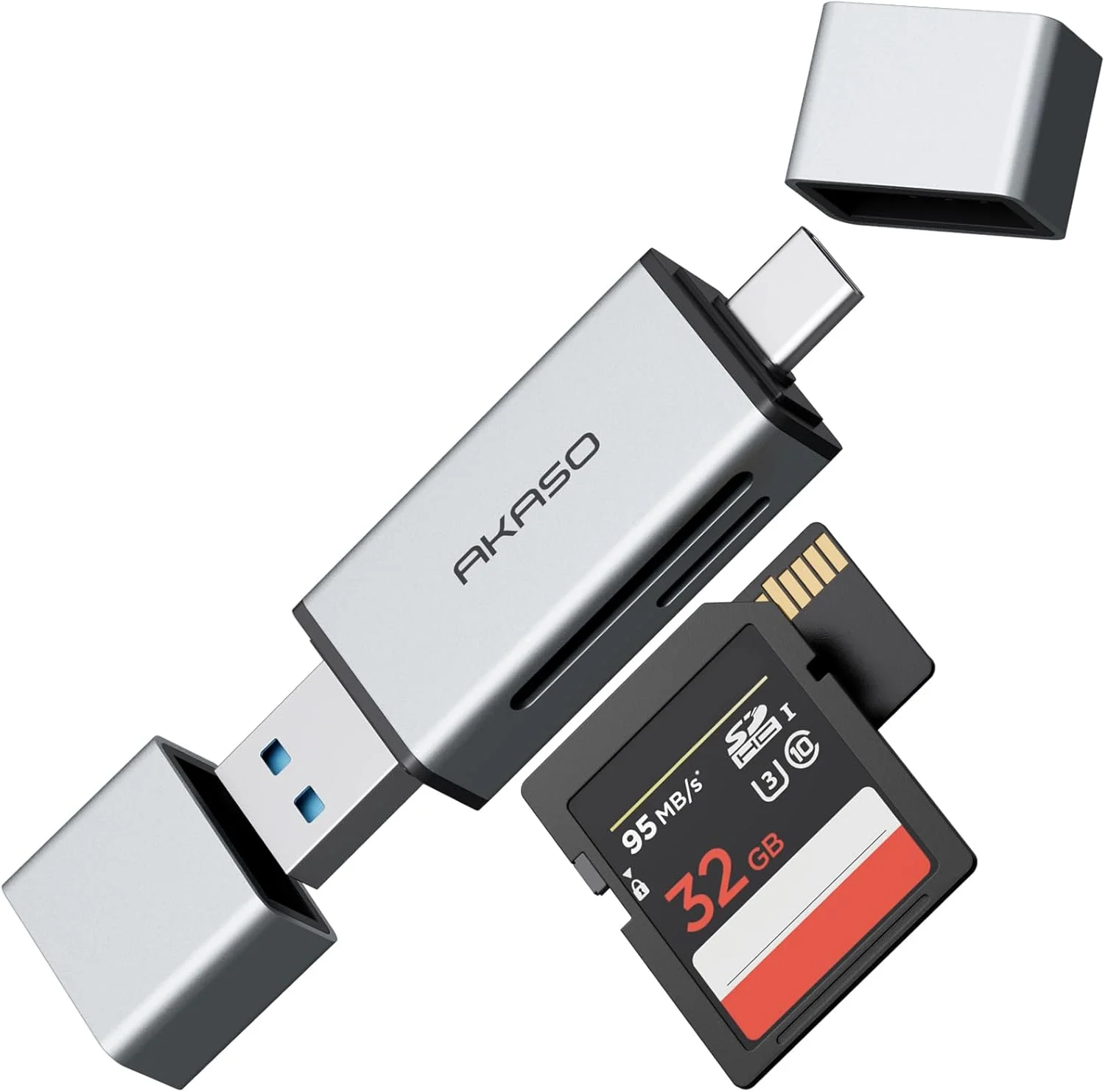 کارت خوان SD سه کاره AKASO، آداپتور کارت Micro SD به USB C با سرعت بالا، کارت خوان حافظه برای SD/Micro SD/SDHC/SDXC، سازگار با تلفن های هوشمند، لپ تاپ ها، تبلت ها، کامپیوترهای شخصی و دوربین ها