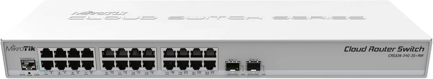 سوئیچ میکروتیک CRS326-24G-2S+RM، 24 پورت گیگابیتی اترنت با 2 پورت SFP+، سوئیچ رک‌مونت