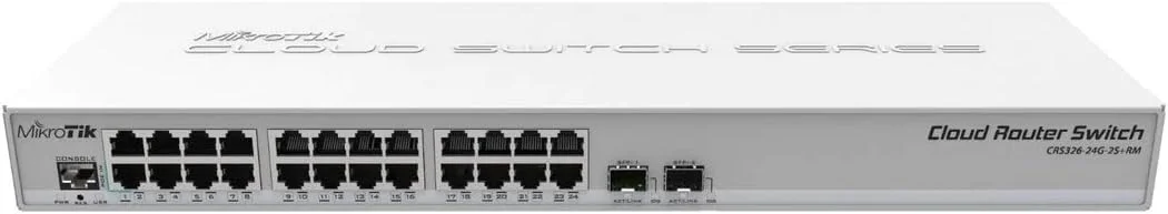 سوئیچ شبکه میکروتیک CRS326-24G-2S+RM L2 گیگابیتی اترنت (10/100/1000) خاکستری با قابلیت Power Over Ethernet (PoE)