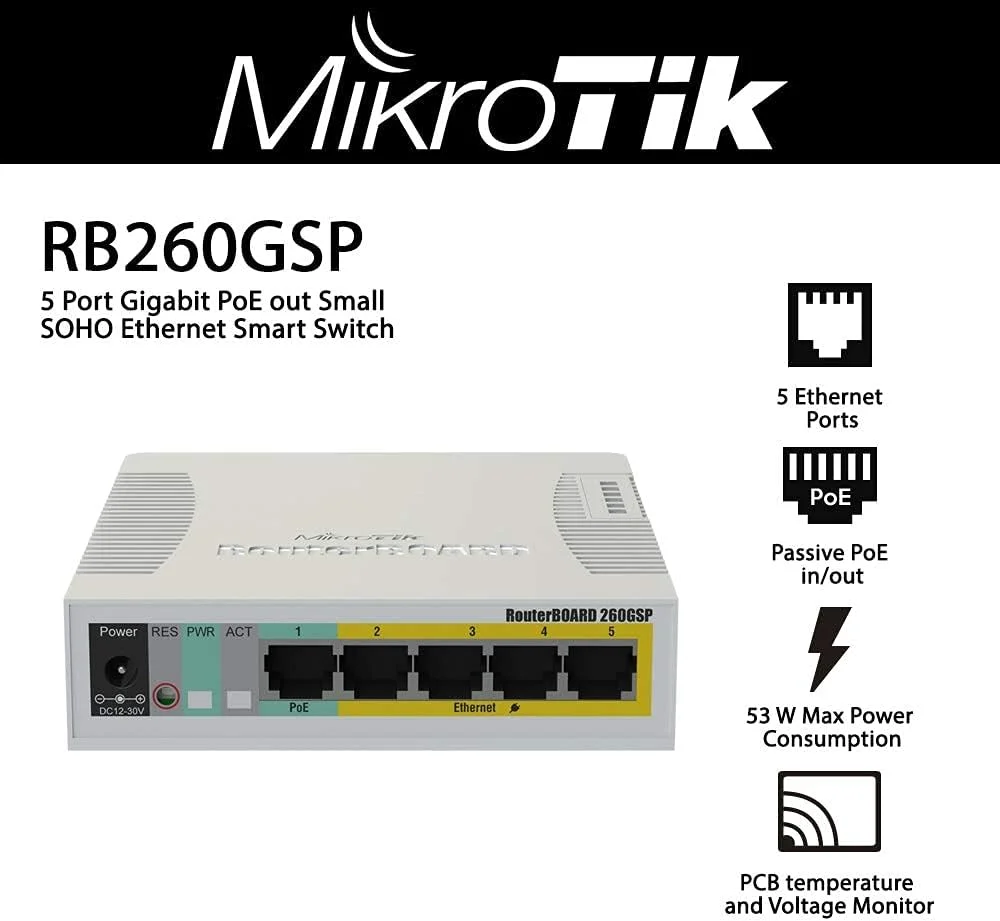 سوئیچ هوشمند ابری 5 پورت گیگابیتی میکروتیک CSS106-1G-4P-1S با قابلیت PoE و SwOS و SFP سوئیچ هوشمند ابری 5 پورت گیگابیتی میکروتیک CSS106-1G-4P-1S با قابلیت PoE و SwOS و SFP