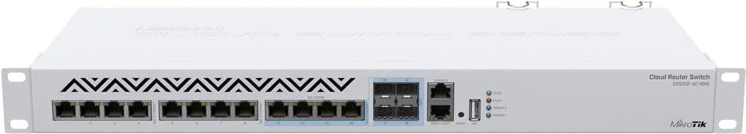 سوئیچ 12 پورت 10G میکروتیک با منبع تغذیه دوگانه (CRS312-4C+8XG-RM)
