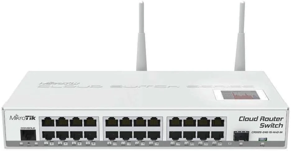 سوئیچ میکروتیک CRS125-24G-1S-2HnD-IN 2.4GHz با 24 پورت گیگابیتی، 1 پورت SFP و 2 آنتن داخلی 4dBi