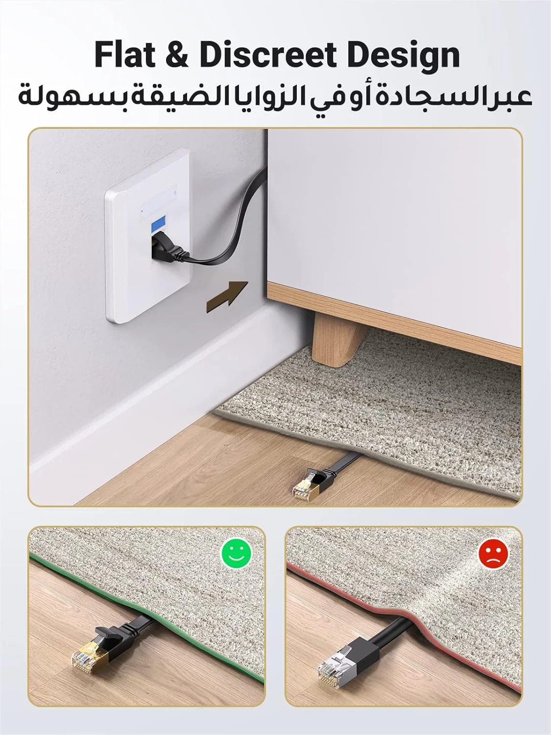 کابل اترنت UGREEN Cat7 5M، کابل شبکه گیگابیتی تخت سرعت بالا 10Gbps، سیم اینترنت محافظت شده RJ45، کابل پچ اترنت سازگار برای بازی PS5 PS4 PS3 Xbox لپ تاپ مودم روتر کامپیوتر