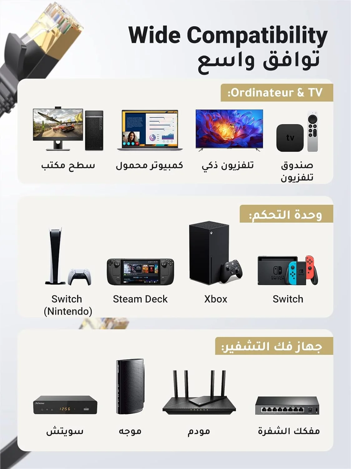 کابل اترنت UGREEN Cat7 5M، کابل شبکه گیگابیتی تخت سرعت بالا 10Gbps، سیم اینترنت محافظت شده RJ45، کابل پچ اترنت سازگار برای بازی PS5 PS4 PS3 Xbox لپ تاپ مودم روتر کامپیوتر