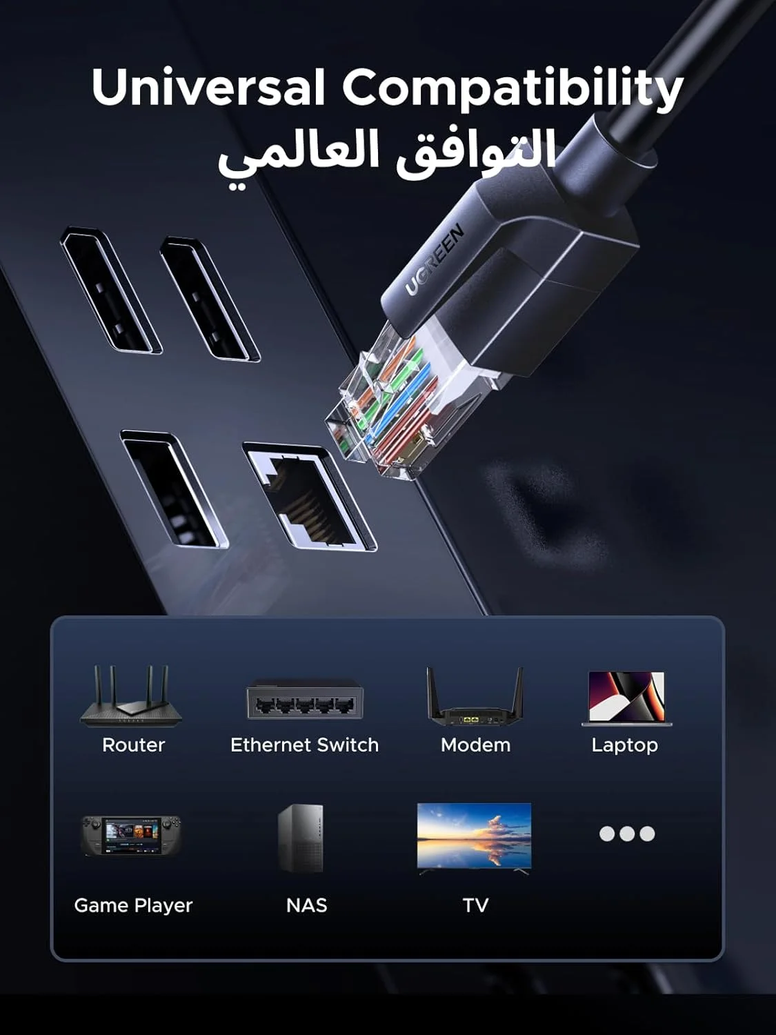 کابل اترنت UGREEN CAT 6a 10M UTP، کابل شبکه 10 گیگابیت بر ثانیه، سیم LAN با سرعت بالا، کانکتور RJ45 سازگار با روتر، PS5، Xbox، تلویزیون هوشمند، سوئیچ، توسعه دهنده WiFi، آداپتور اترنت