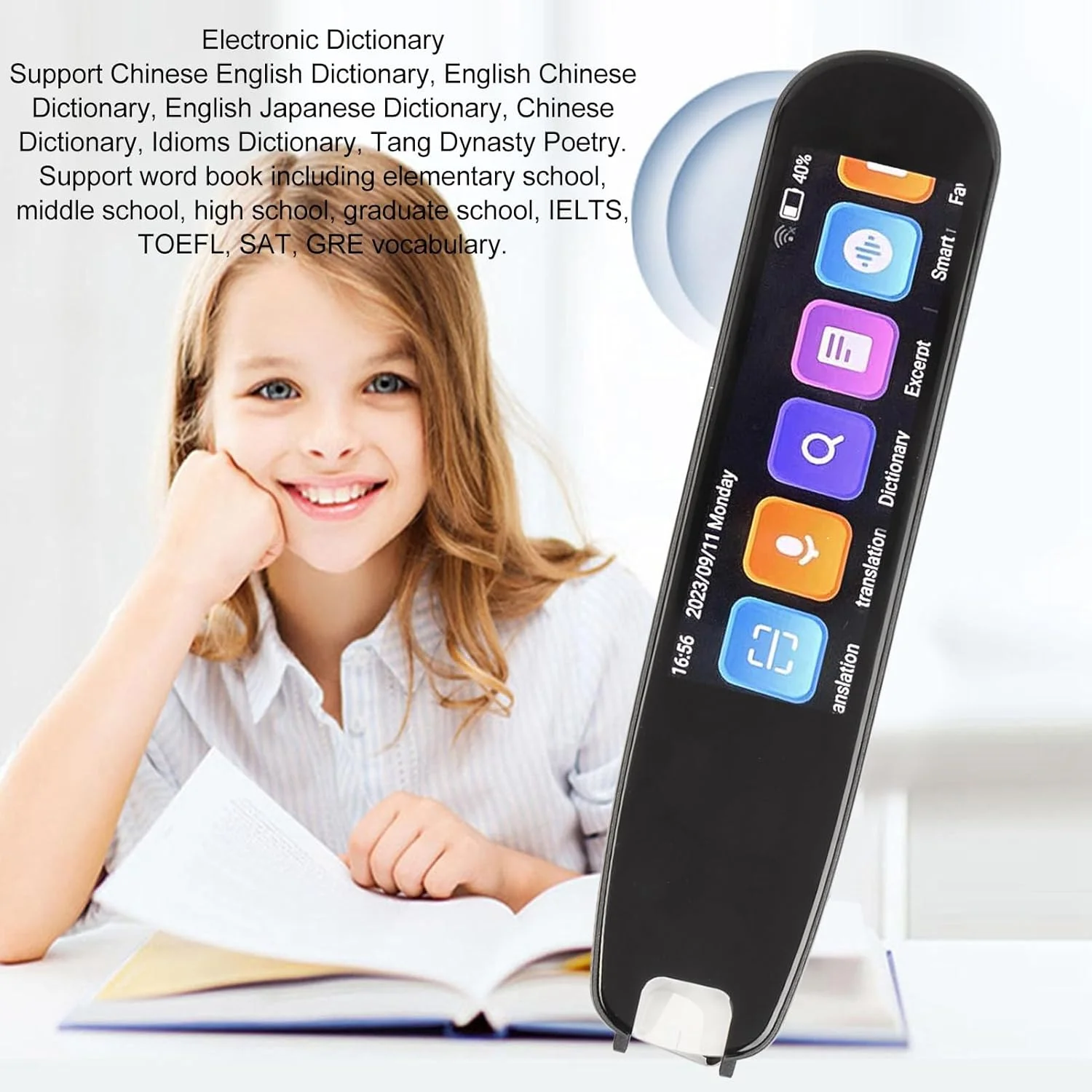 قلم ترجمه هوشمند، قلم دیکشنری دستگاه مترجم هوشمند با صفحه لمسی 2.99 اینچی، قلم خواننده اسکن ضبط ترجمه چند زبانه قابل حمل برای مسافرت