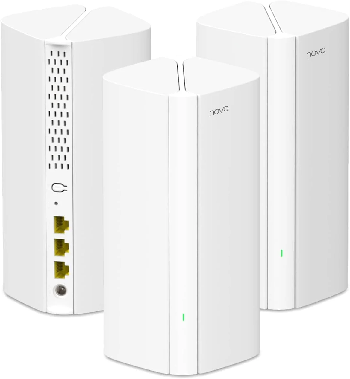 سیستم وای فای مش تندا AX3000 مدل Nova MX12 با پوشش 7000 فوت مربع - سیستم مش وای فای برای کل خانه - پردازنده چهار هسته ای 1.7 گیگاهرتزی - شبکه مش دو بانده برای 160+ دستگاه - 3 پورت گیگابیتی در هر واحد - بسته 3 عددی