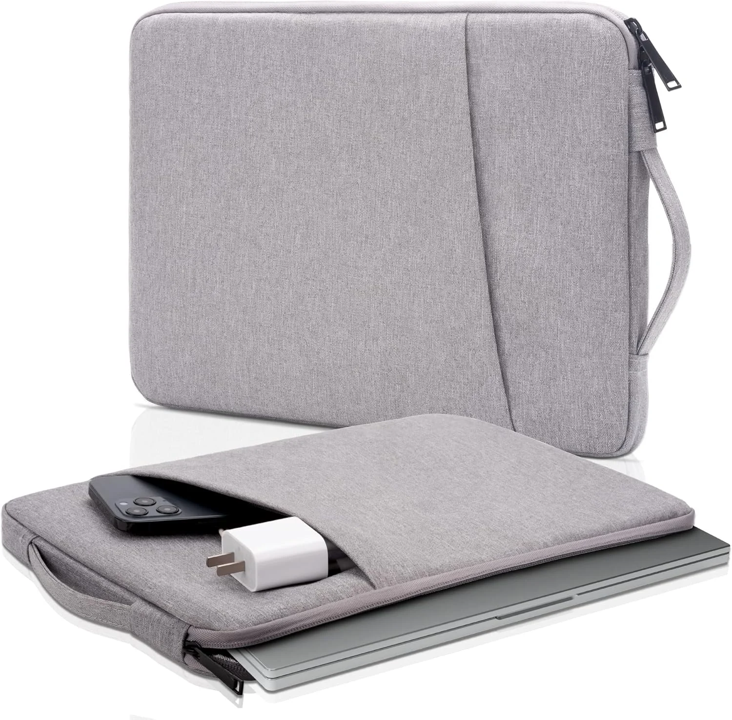 کیف آستین لپ تاپ 13 اینچی NALACAL سازگار با MacBook Air Mac Pro M1 Surface Lenovo Dell HP، کیف لوازم جانبی کامپیوتر، کیف پلی استر با جیب (خاکستری)