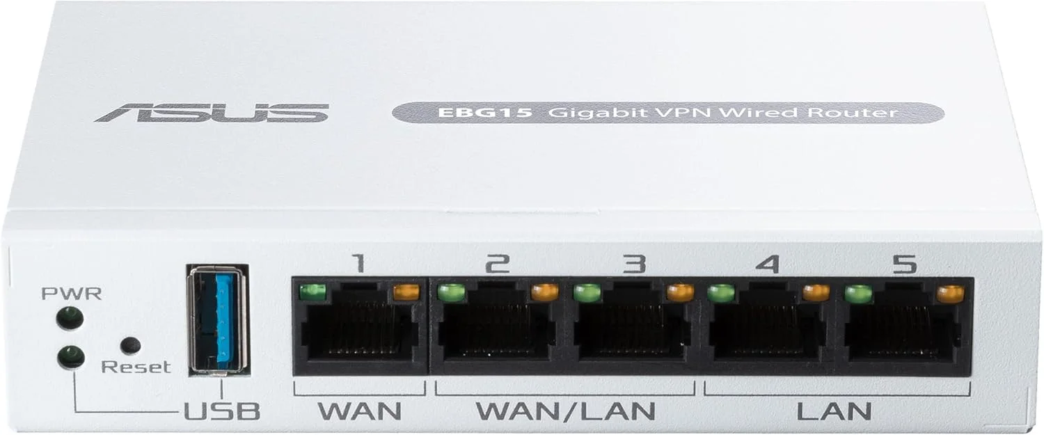 روتر سیمی گیگابیتی VPN ایسوس ExpertWiFi EBG15، تا 3 پورت اترنت WAN + 1 پورت USB WAN، جلوگیری از نفوذ IPS، امنیت شبکه درجه تجاری، مدیریت متمرکز آسان برنامه ExpertWiFi - سفید