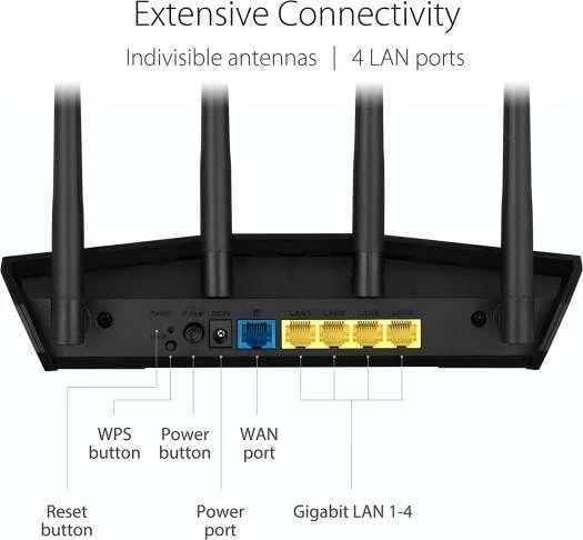 روتر دو بانده وای فای 6 ایسوس مدل RT-AX57 – 1800 مگابیت بر ثانیه، OFDMA و MU-MIMO، سازگار با AiMesh