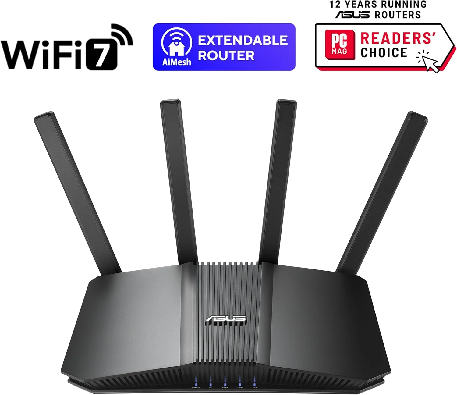 روتر هوشمند ASUS RT-BE82U دو بانده WiFi 7 (802.11be) با قابلیت توسعه AiMesh، سرعت 6500 مگابیت بر ثانیه، پنج پورت 2.5 گیگابیتی، کنترل والدین و VPN، امنیت پیشرفته شبکه