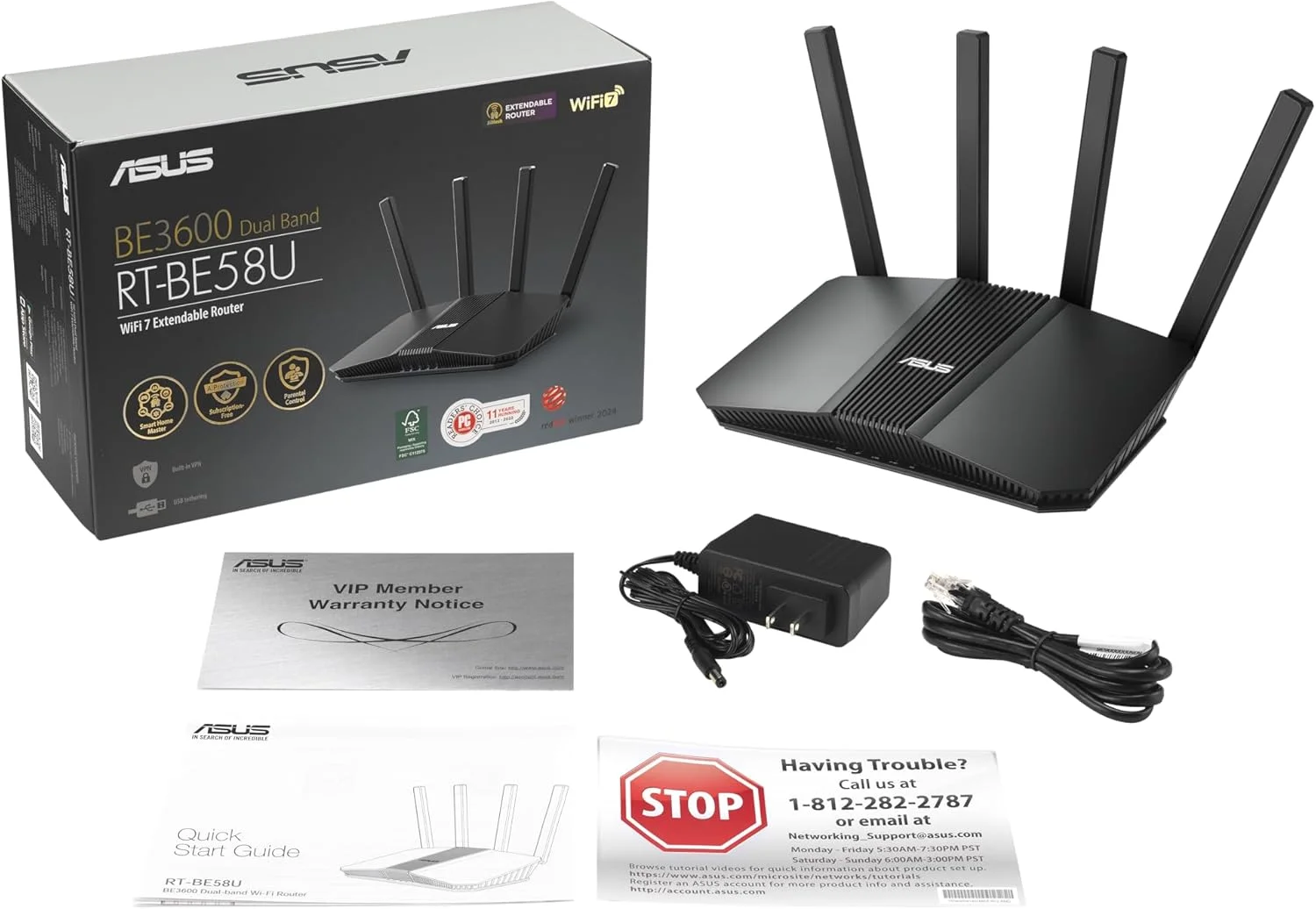 روتر ASUS RT-BE58U WiFi 7 AiMesh با قابلیت توسعه، 4K-QAM، MLO، تشخیص هوش مصنوعی، پورت 2.5G WAN/LAN، چهار پورت 1G، امنیت شبکه تجاری، کنترل والدین، شبکه IoT، شبکه کودکان، شبکه VPN