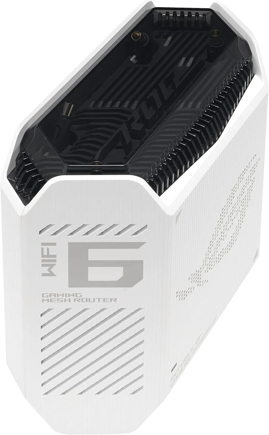 روتر گیمینگ مش تری باند گیگابیتی Asus Wifi 6 802.11ax مدل GT6 ROG Rapture (تک عددی) 802.11ax با پورت های اترنت LAN (RJ45) 101001000 مگابیت بر ثانیه و 3 آنتن داخلی سفید