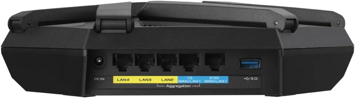 روتر بی سیم ایسوس 7800 مگابیت بر ثانیه، مش وای فای 5، وای فای 6، وای فای 6e، IEEE 802.11a، IEEE 802.11b، IEEE 802.11n، USB 3.2، 1 درگاه WAN، 3 درگاه 10/100/1000M، 1 درگاه 2.5GbE، تعداد آنتن