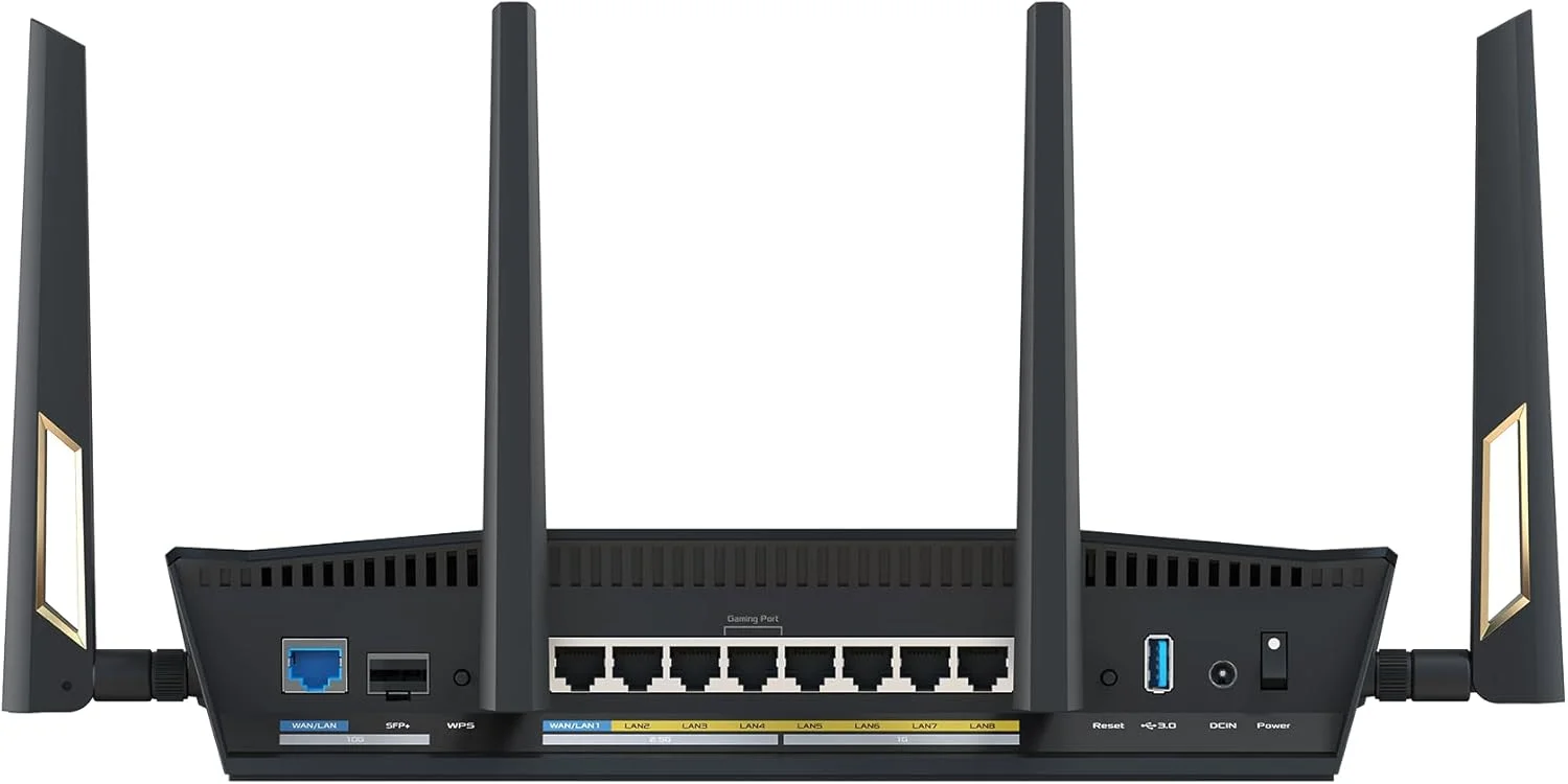 روتر ASUS RT-BE88U دو بانده WiFi 7 AiMesh با قابلیت توسعه، 4K-QAM، MLO، دو پورت 10G، SFP+، 4 پورت 2.5G، 4 پورت 1G، ظرفیت WAN/LAN 34G، امنیت شبکه، VPN داخلی