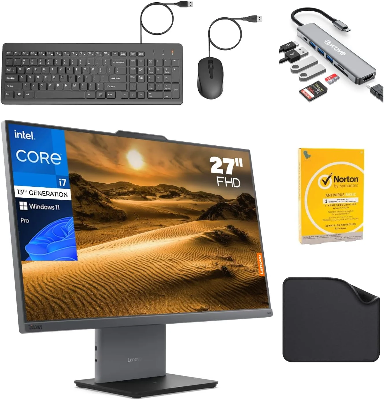 کامپیوتر همه کاره 27 اینچی لنوو - نسل سیزدهم اینتل i7-13620H، ویندوز 11 پرو، 1 سال گارانتی (شامل پایه هدفون First Wave + هاب 5 در 1 + کیبورد + ماوس + آنتی ویروس) Neo50a Gen 5 (32 گیگابایت رم | 2 ترابایت SSD)