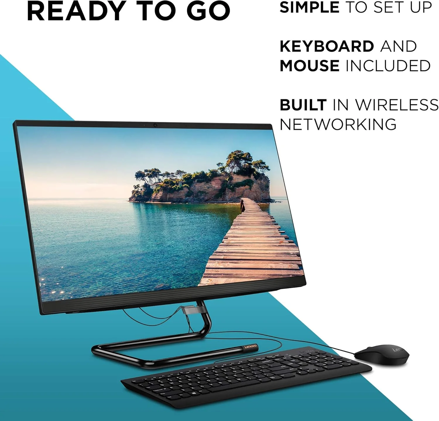 کامپیوتر رومیزی آل این وان 23.8 اینچی لنوو IdeaCentre AIO 3 - (AMD Ryzen 3، رم 4 گیگابایتی، SSD 128 گیگابایتی، ویندوز 10 هوم) - کامپیوتر همه کاره، ماوس و کیبورد سیمی (مشکی)