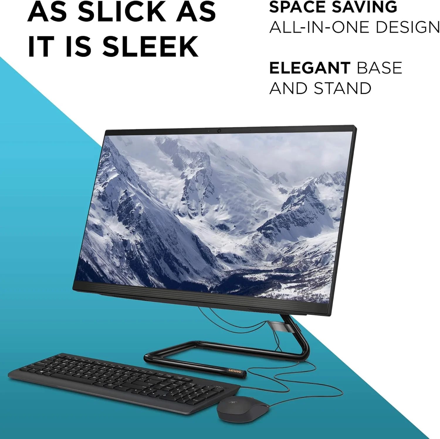 کامپیوتر رومیزی آل این وان 23.8 اینچی لنوو IdeaCentre AIO 3 - (AMD Ryzen 3، رم 4 گیگابایتی، SSD 128 گیگابایتی، ویندوز 10 هوم) - کامپیوتر همه کاره، ماوس و کیبورد سیمی (مشکی)