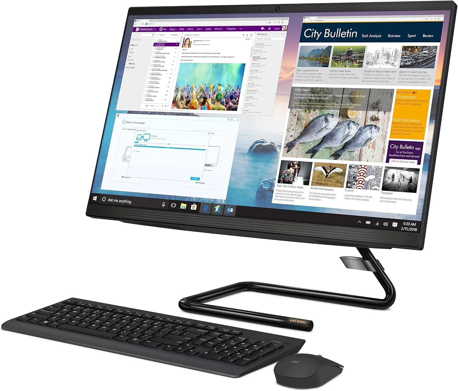 کامپیوتر همه کاره لنوو IdeaCentre A340 با صفحه نمایش 23.8 اینچی (60.4 سانتی متر) Full HD IPS (پردازنده Intel Core i5-10210U/ رم 8 گیگابایت/ حافظه SSD 512 گیگابایت/ ویندوز 11/ آفیس 2021/ دوربین HD 720p/ کیبورد و ماوس بی سیم/ مشکی)، F0E800YBIN