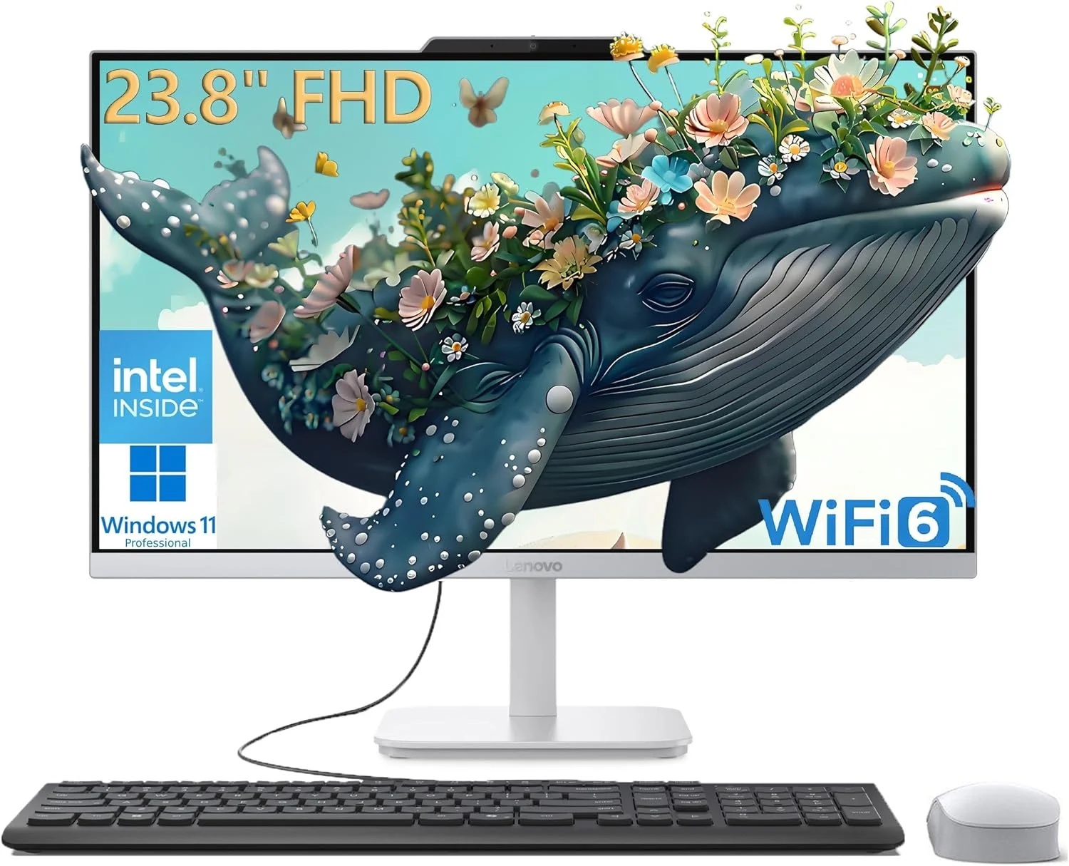 کامپیوتر رومیزی آل این وان 24 اینچی لنوو برای دفتر کار خانگی، AIO تجاری 23.8 اینچی FHD، پردازنده 8 هسته ای اینتل (بهتر از i5-1140G7)، 32 گیگابایت رم DDR4، 1 ترابایت SSD PCIe، WiFi 6، بلوتوث 5.2، ویندوز 11 پرو، Vent-Hear