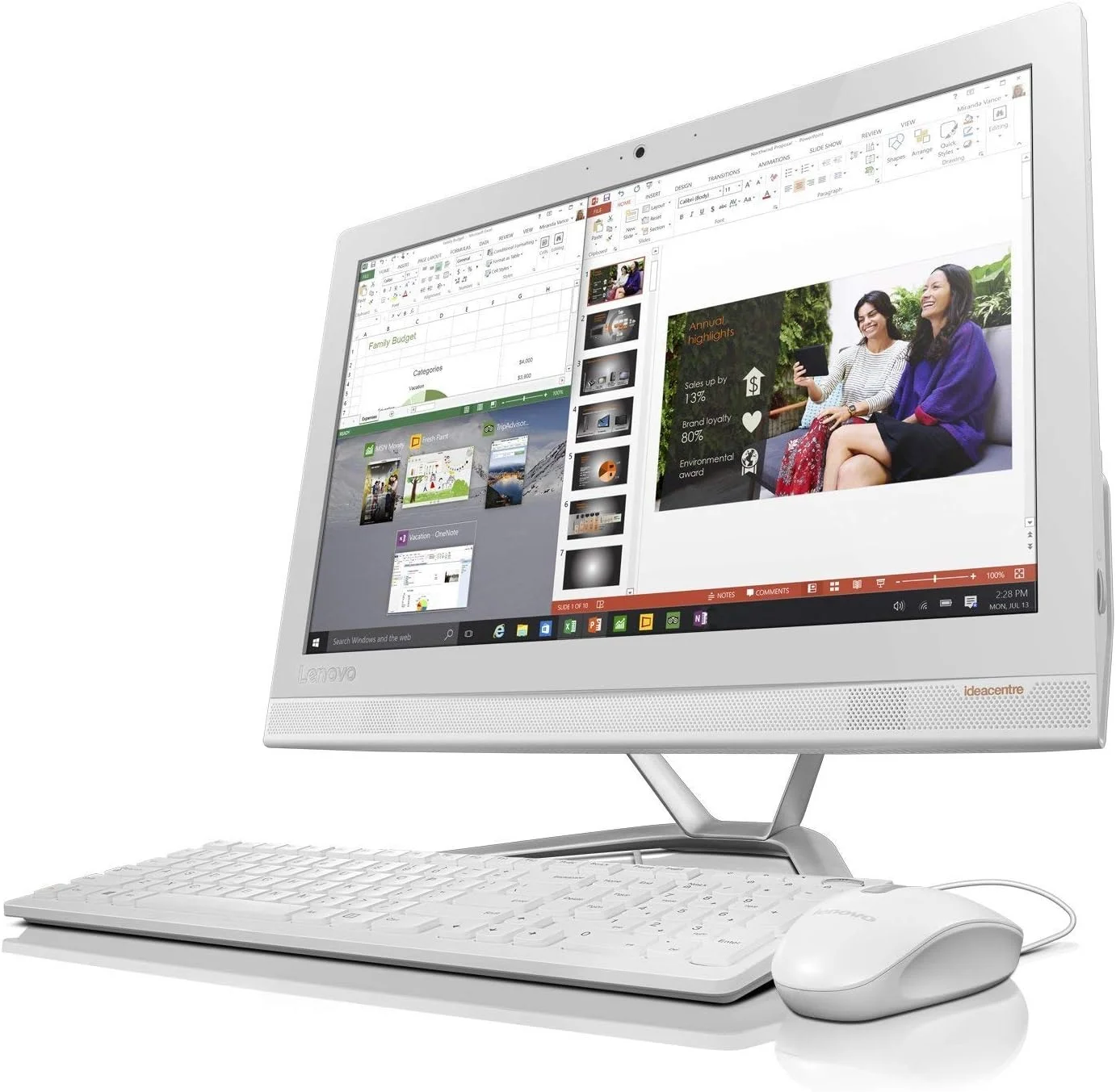 کامپیوتر همه کاره لنوو IdeaCentre AIO 300 - پردازنده Intel Core i3-6006U، صفحه نمایش 23 اینچ، 1 ترابایت، 4 گیگابایت رم، ویندوز 10، سفید