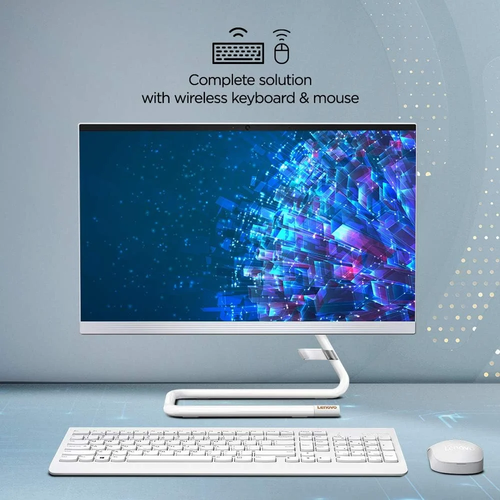 کامپیوتر همه کاره لنوو IdeaCentre A340 با صفحه نمایش 21.5 اینچی FHD IPS (پردازنده نسل دهم Intel Core i3/8GB رم/1TB HDD/ویندوز 10/آفیس 2019/دارای DVD±RW باریک/دوربین HD 720p/کیبورد و ماوس بی‌سیم)، سفید مات F0EB00CRIN