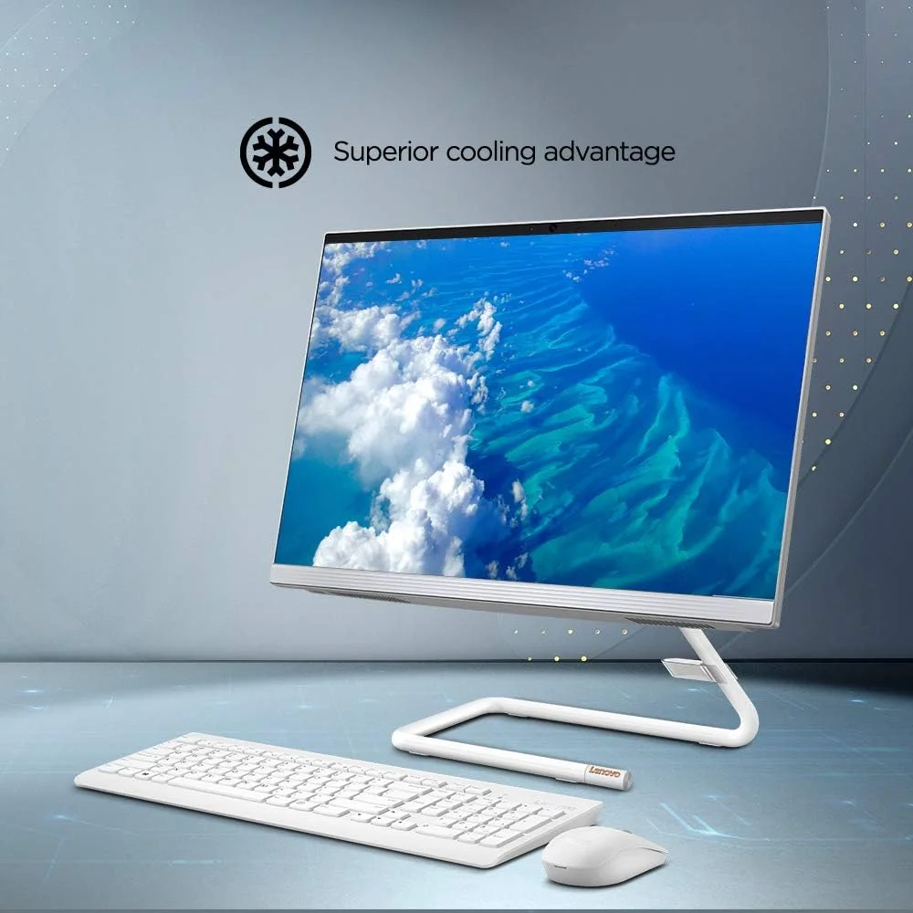 کامپیوتر همه کاره لنوو IdeaCentre A340 با صفحه نمایش 21.5 اینچی FHD IPS (پردازنده نسل دهم Intel Core i3/8GB رم/1TB HDD/ویندوز 10/آفیس 2019/دارای DVD±RW باریک/دوربین HD 720p/کیبورد و ماوس بی‌سیم)، سفید مات F0EB00CRIN