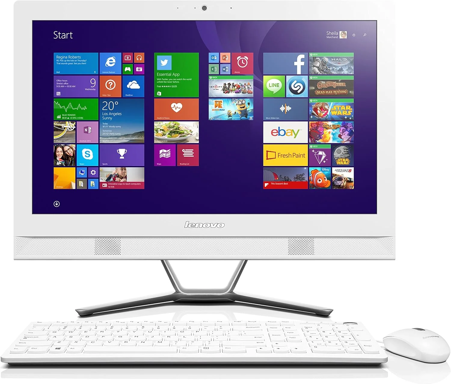کامپیوتر همه کاره 21.5 اینچی لنوو C40 HD (AMD A6-6310 1.8 گیگاهرتز، 6 گیگابایت رم، 1 ترابایت HDD، DVD-RW، WLAN، بلوتوث، دوربین، گرافیک یکپارچه) - سفید با ارتقاء رایگان ویندوز 10