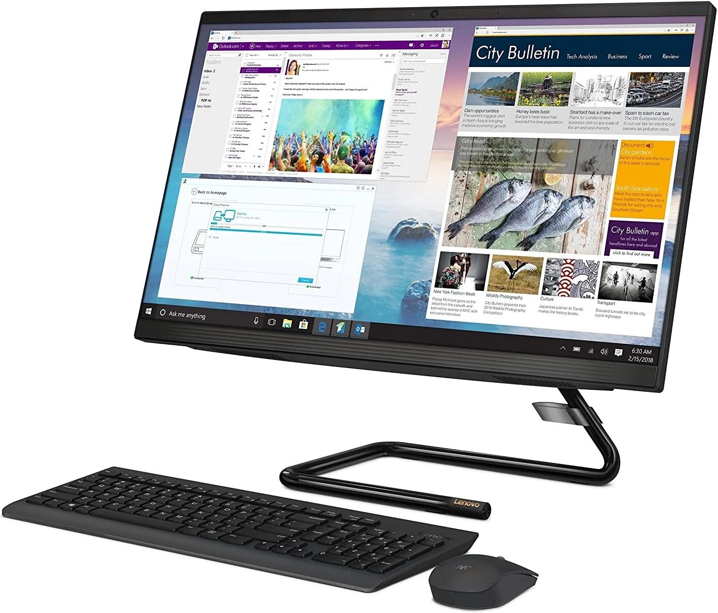 کامپیوتر همه کاره لنوو IdeaCentre AIO3، پردازنده Intel Core i7-10700T، صفحه نمایش 23.8 اینچی FHD، رم 8 گیگابایتی، حافظه SSD 512 گیگابایتی، گرافیک AMD Radeon 625 2GB GDDR5، ویندوز 10، مشکی، شامل ماوس و کیبورد انگلیسی-عربی - (F0EU00AUAX)