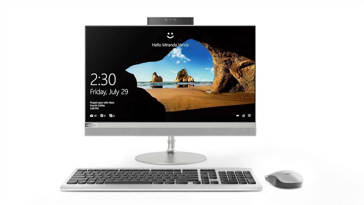 کامپیوتر همه کاره لنوو IdeaCentre AIO 3 با صفحه نمایش 23.8 اینچی FHD IPS بدون حاشیه از سه طرف (AMD Ryzen 5/8GB/512GB SSD/Win 11/MS Office 2021/AMD Radeon Graphics/دوربین 720p/کیبورد و ماوس بی سیم/سفید)، F0G100H3IN