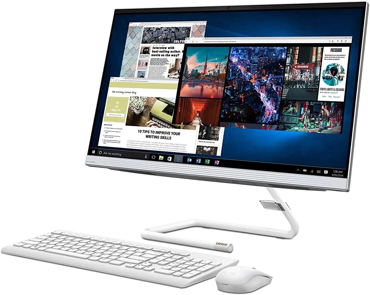 کامپیوتر همه کاره لنوو IdeaCentre AIO 3، صفحه نمایش 23.8 اینچی FHD، پردازنده AMD Ryzen 5 5500U، رم 8 گیگابایتی، حافظه SSD 512 گیگابایتی، گرافیک یکپارچه AMD Radeon، ویندوز 10، کیبورد و ماوس انگلیسی سفید، رنگ سفید - [F0G1005NAK]