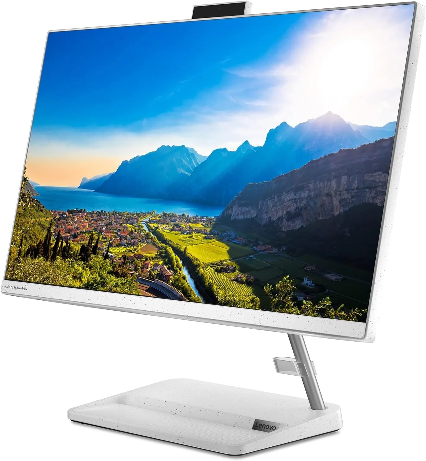 کامپیوتر همه کاره لنوو IdeaCentre AIO 3 با صفحه نمایش 23.8 اینچی FHD IPS بدون حاشیه از سه طرف (AMD Ryzen 5/8GB/512GB SSD/Win 11/MS Office 2021/AMD Radeon Graphics/دوربین 720p/کیبورد و ماوس بی سیم/سفید)، F0G100H3IN