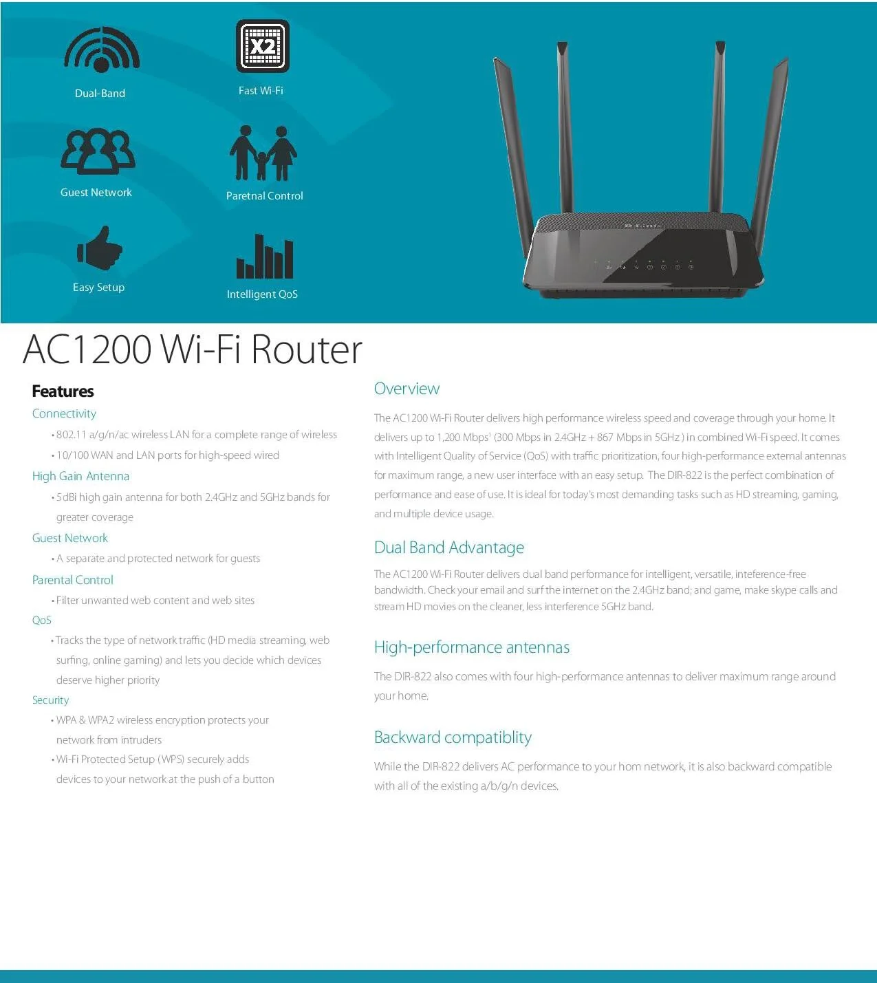 روتر وای فای دوبانده AC1200 دی لینک مدل DIR822