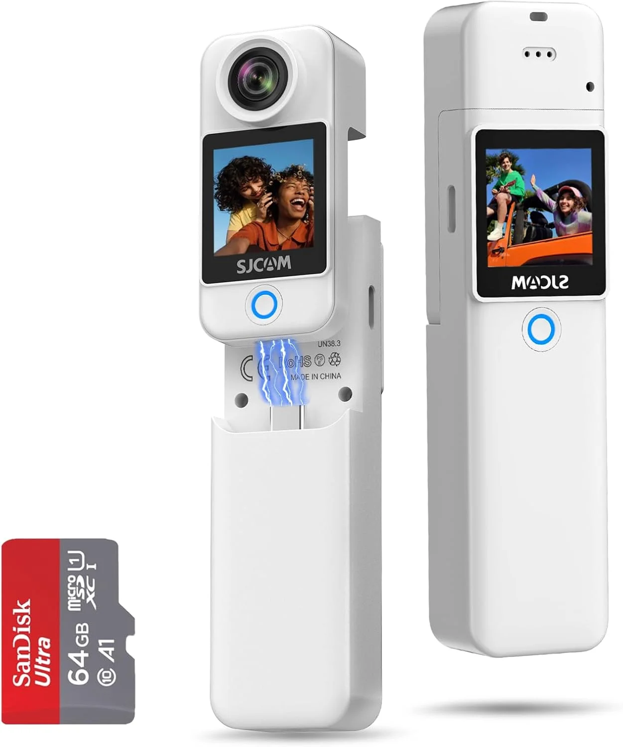 دوربین جیبی SJCAM C300 4K، باتری 3800mAh، دوربین اکشن تثبیت کننده 6 محوره، دوربین بدنه دو صفحه لمسی، ضد آب، مناسب برای ولاگ و پخش زنده، با کیت های نصب کلاه ایمنی، سفید