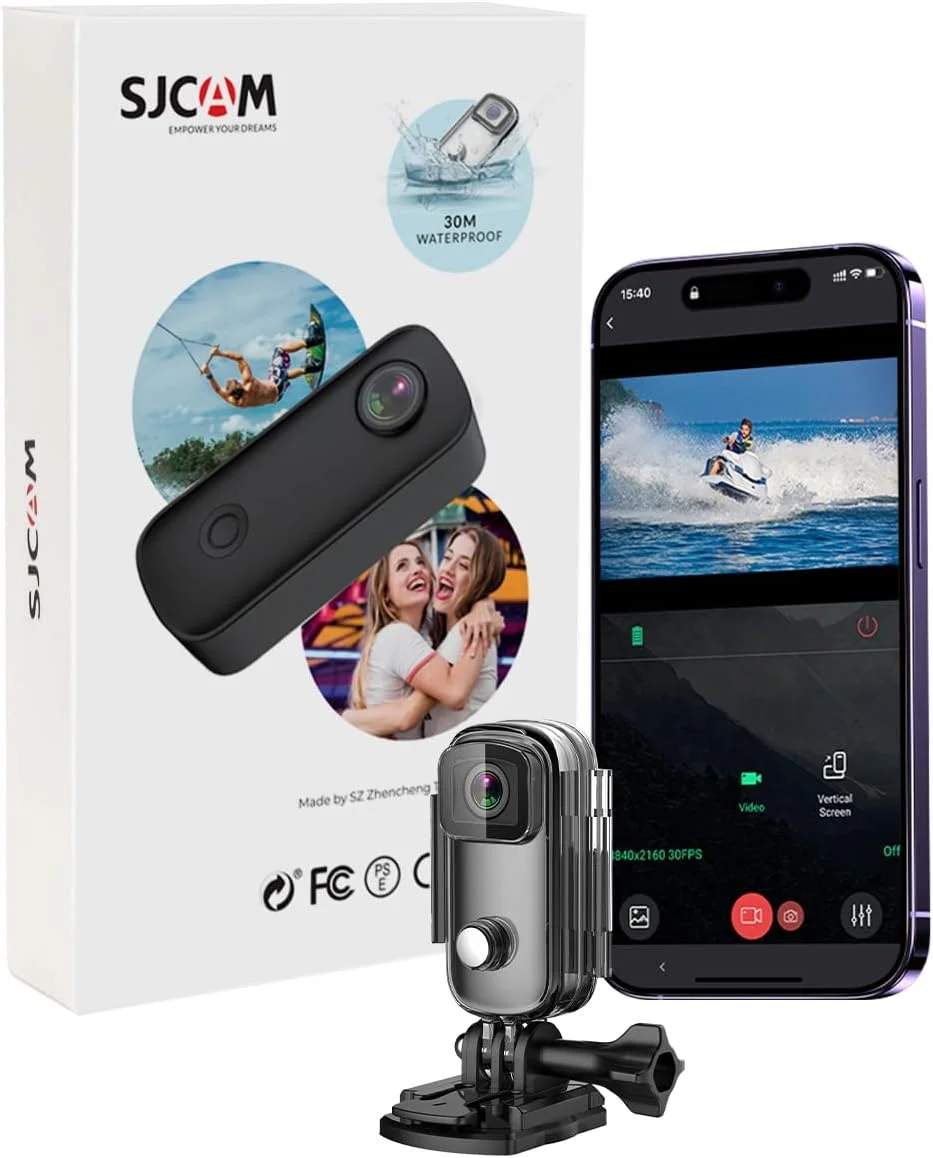 دوربین اکشن مینی وای فای SJCAM C100+ 4K30fps، دوربین بدنه پوشیدنی جیبی، مغناطیسی، کنترل برنامه، دوربین کوچک ولاگ زیر آب، دوربین کلاه ایمنی با کیت های نصب کارت SD، وزن 28 گرم، 6*2.5*1.5 سانتی متر