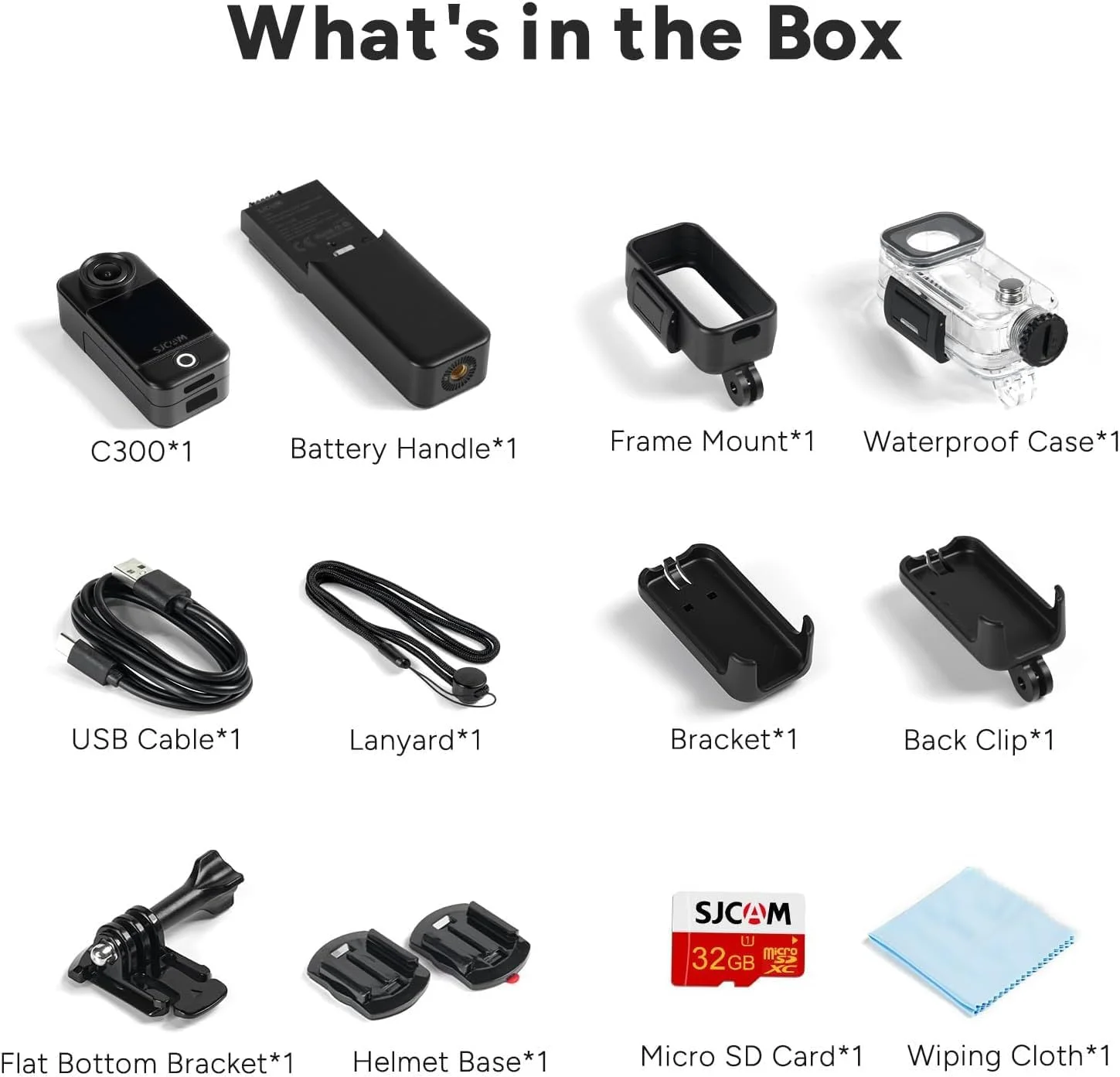 دوربین اکشن SJCAM C300 4K، عمر باتری 7 ساعته، تثبیت کننده 6 محوره، دوربین ورزشی با صفحه نمایش لمسی دوگانه، ضد آب تا 30 متر، دوربین ولاگینگ با کیت لوازم جانبی، مشکی، هدیه با کارت 64 گیگابایتی