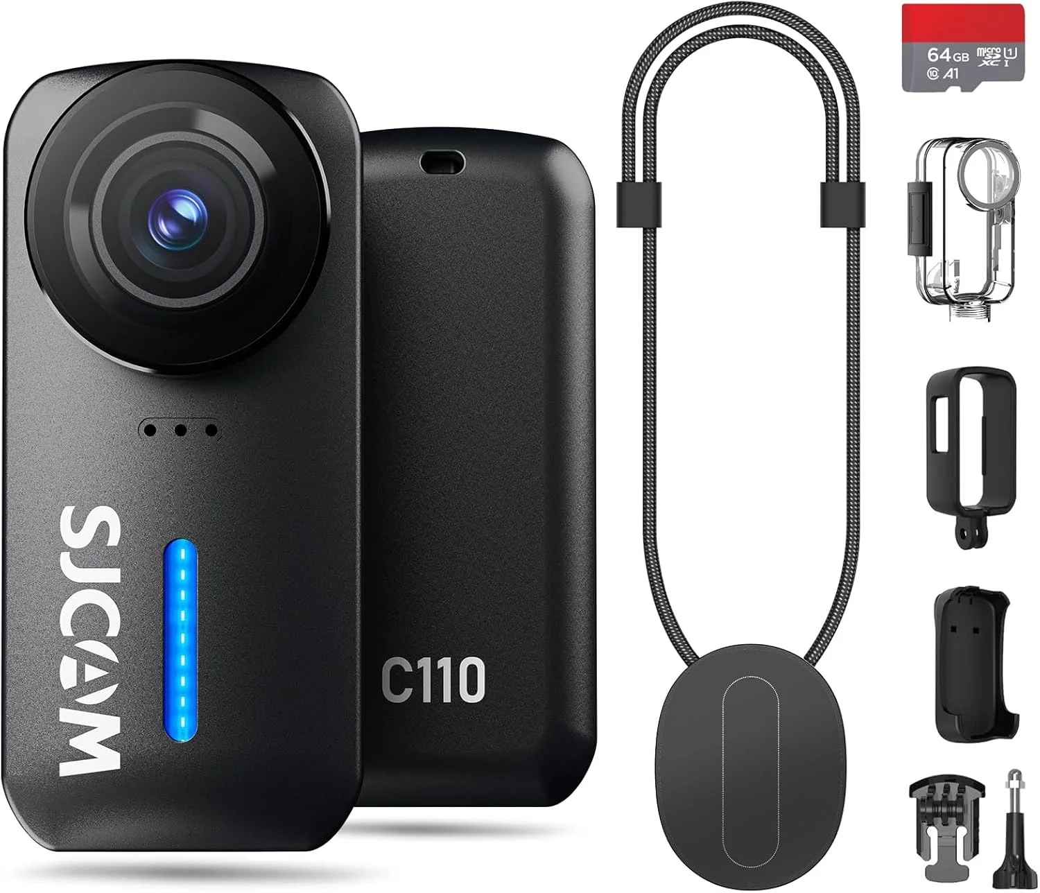 دوربین اکشن جیبی 4K SJCAM، دوربین اکشن کوچک، دوربین بدنه تثبیت شده مینی و POV قابل حمل، ضد آب، پوشیدنی، دارای بلندگو و میکروفون داخلی برای ولاگینگ، قابل نصب روی کلاه ایمنی و سینه، مشکی