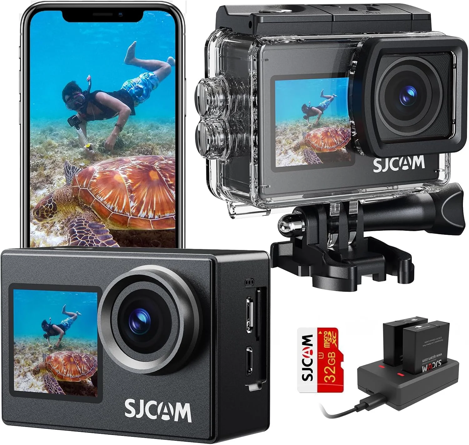 دوربین اکشن ارتقا یافته SJCAM SJ4000 با صفحه نمایش دوگانه 4K30FPS Ultra HD دوربین ضد آب زیر آب 170 درجه زاویه دید گسترده دوربین کلاه ایمنی WiFi با 2 باتری و لوازم جانبی برای موتورسیکلت ولاگ