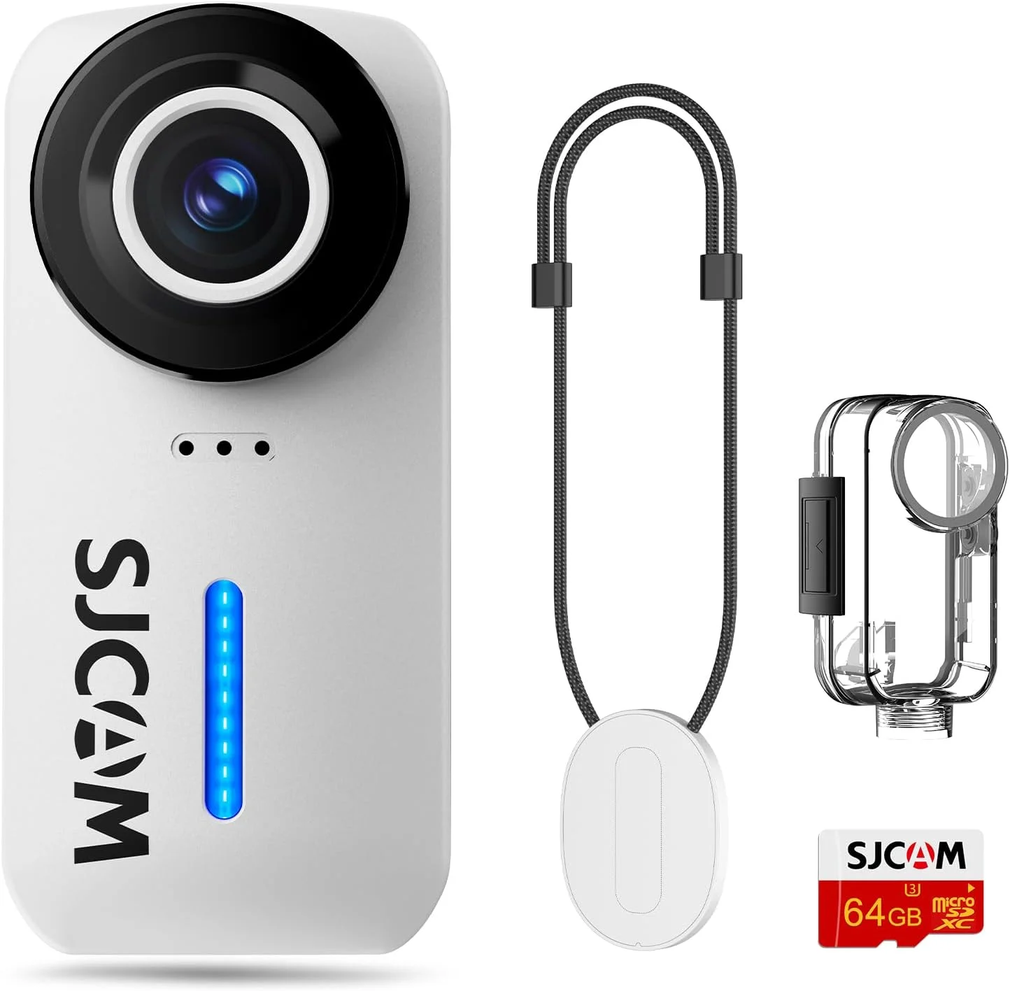 دوربین اکشن جیبی 4K مدل SJCAM C110Plus، زاویه دید 170 درجه، تثبیت کننده 6 محوره، دوربین کوچک بدنه، ضد آب، قابل پوشیدن، POV قابل حمل، دارای بلندگو و میکروفون داخلی برای ولاگینگ، همراه با کیت نصب کلاه ایمنی، سفید