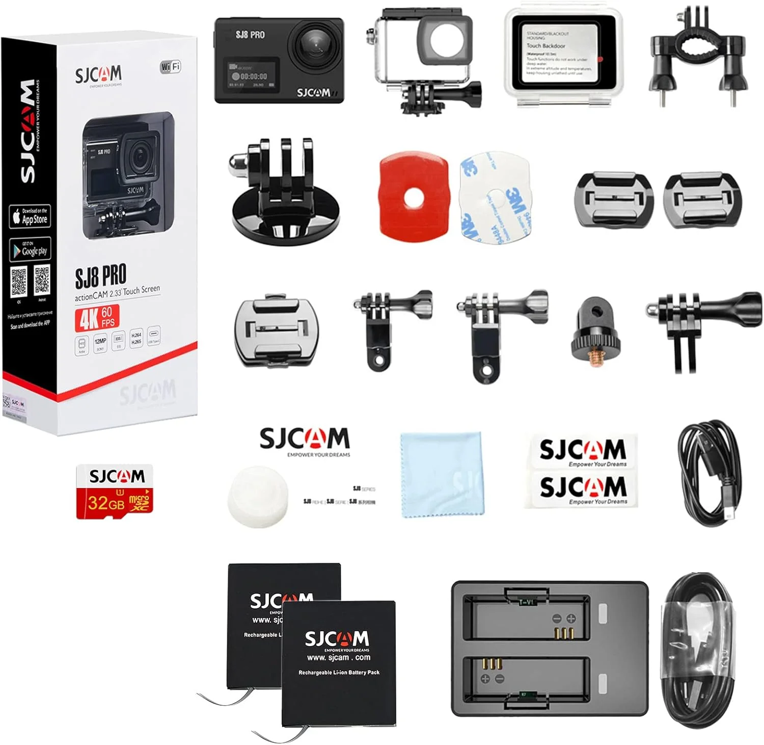 دوربین اکشن SJCAM SJ8Pro 4K60fps، دوربین ورزشی WiFi/کنترل از راه دور/صفحه لمسی 170 درجه FOV، زوم 8X، تثبیت کننده 6 محوره، دوربین زیر آب 40 متری با کارت SD 32 گیگابایتی و کیت کلاه ایمنی دوربین اکشن SJCAM SJ8Pro 4K60fps، دوربین ورزشی WiFi/کنترل از راه دور/صفحه لمسی 170 درجه FOV، زوم 8X، تثبیت کننده 6 محوره، دوربین زیر آب 40 متری با کارت SD 32 گیگابایتی و کیت کلاه ایمنی