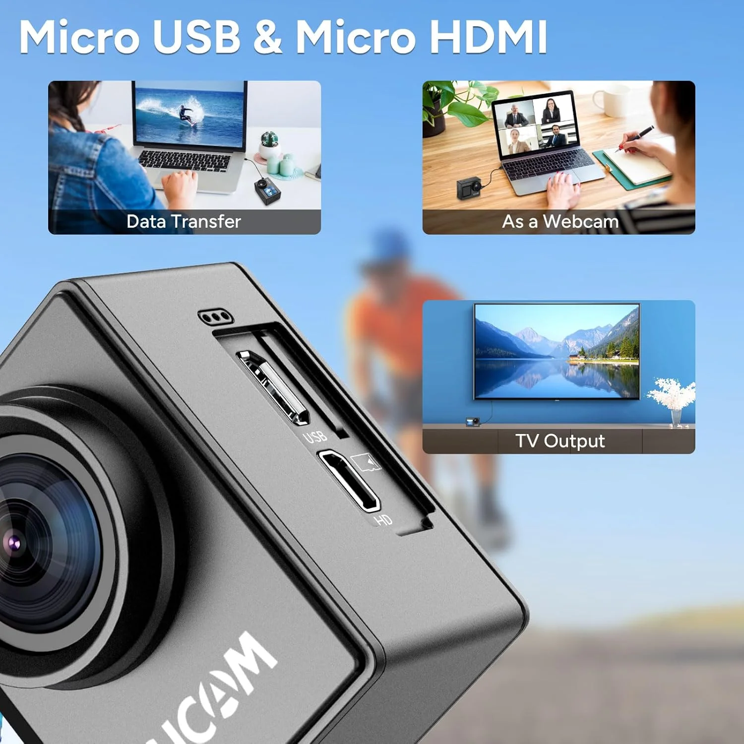 دوربین اکشن ارتقا یافته SJCAM SJ4000 با صفحه نمایش دوگانه 4K30FPS Ultra HD دوربین ضد آب زیر آب 170 درجه زاویه دید گسترده دوربین کلاه ایمنی WiFi با 2 باتری و لوازم جانبی برای موتورسیکلت ولاگ