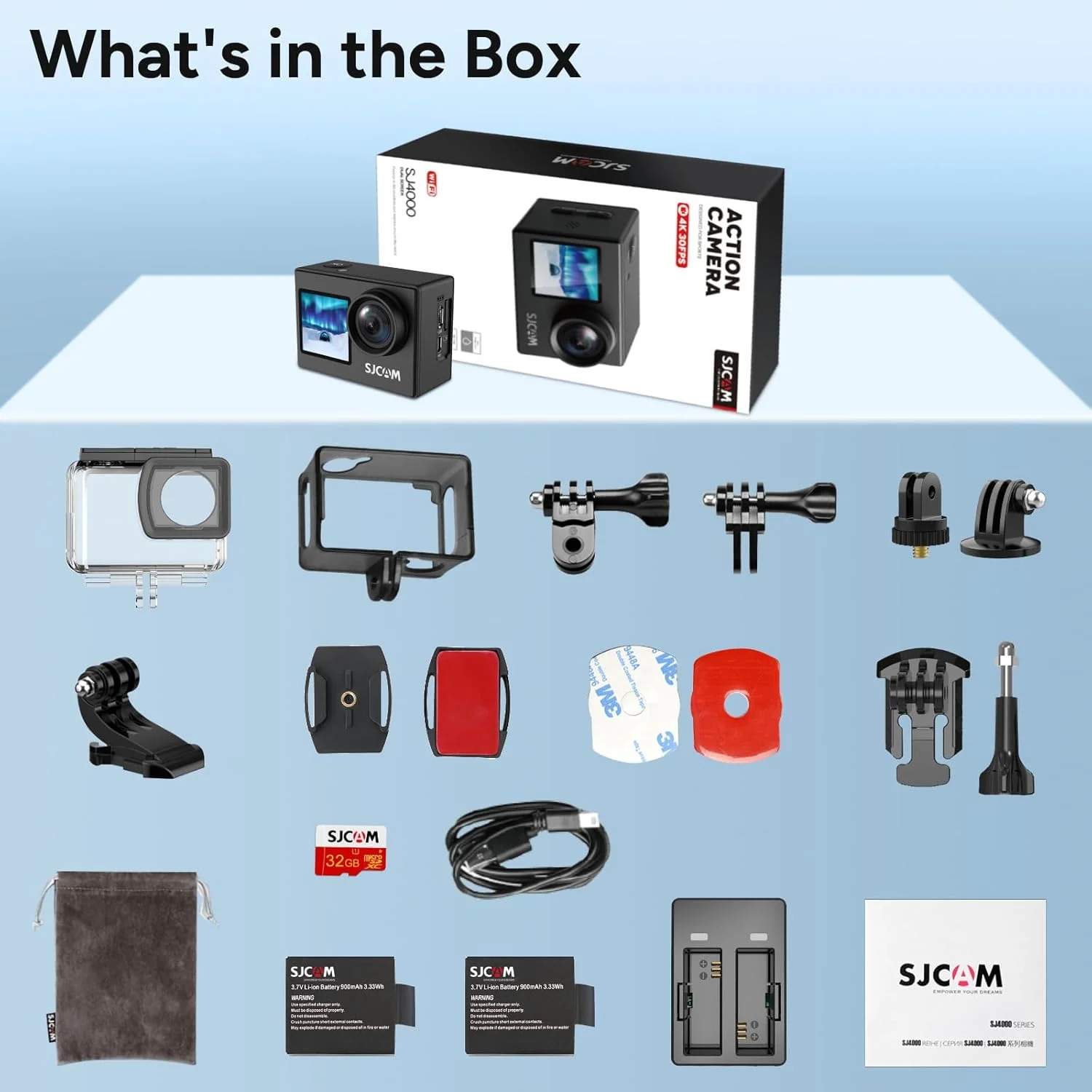 دوربین اکشن ارتقا یافته SJCAM SJ4000 با صفحه نمایش دوگانه 4K30FPS Ultra HD دوربین ضد آب زیر آب 170 درجه زاویه دید گسترده دوربین کلاه ایمنی WiFi با 2 باتری و لوازم جانبی برای موتورسیکلت ولاگ